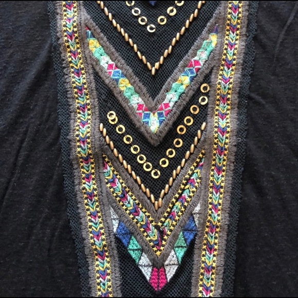 Free People Gypsy Boho Spell Embroidered Cold Shoulder Top; - Picture 3 of 4